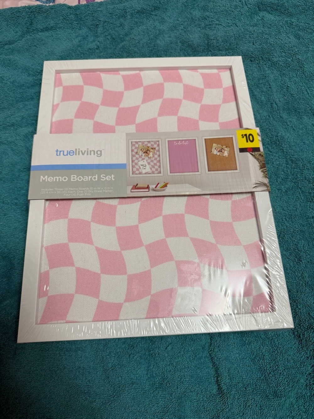 trueliving Pink and White Checkered Memo Board Set